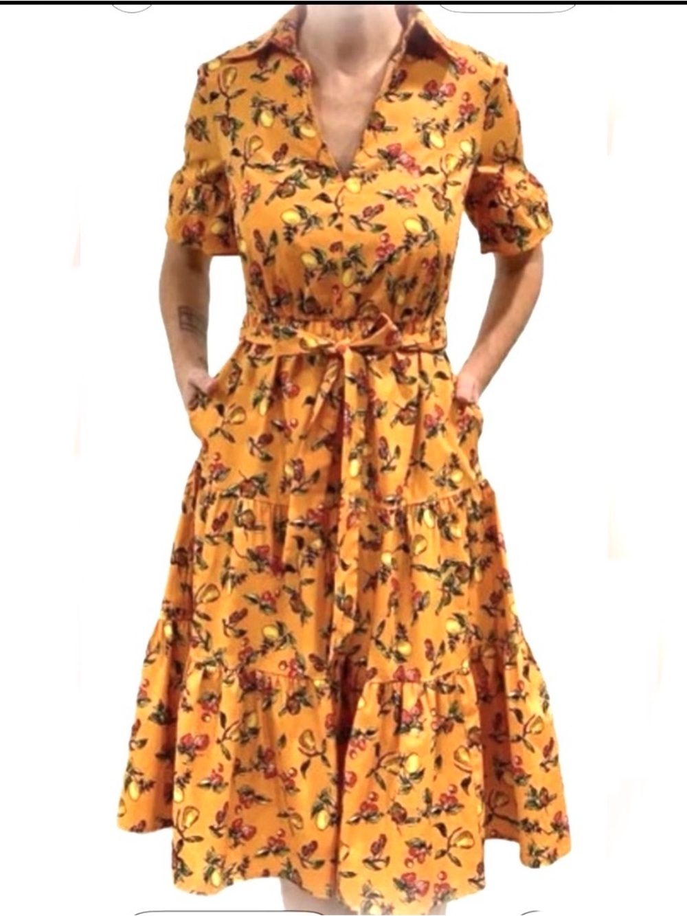 DONNA MORGAN Zenith Dress. 🍊 🍒Fit and Flare Cotton w/Pockets. A-Line Shirt-dress